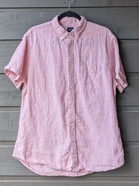 J. Crew Factory Short-Sleeve Linen-Blend Shirt Seasoned Red Houndstooth Large
